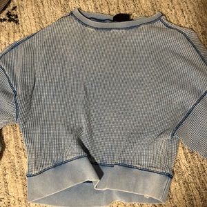 Urban Outfitters Blue Acid Wash Cropped Waffle Knit Sweatshirt. small stains